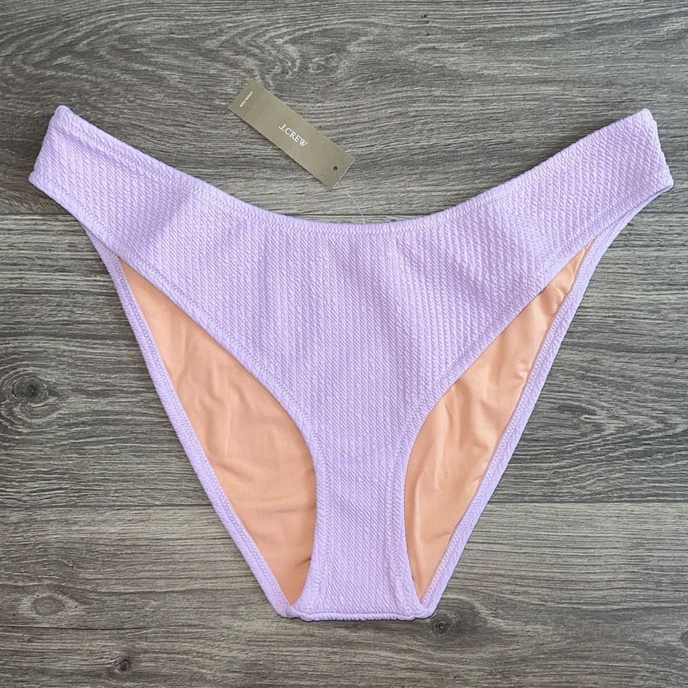 J.CREW Textured Cheeky Bikini Bottom XL High Cut Curved-Waist Light Purple NWT